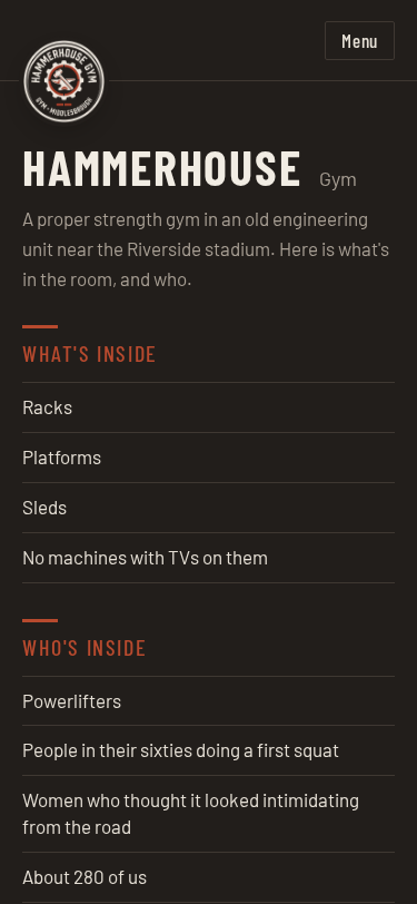 Hammerhouse home page on a phone